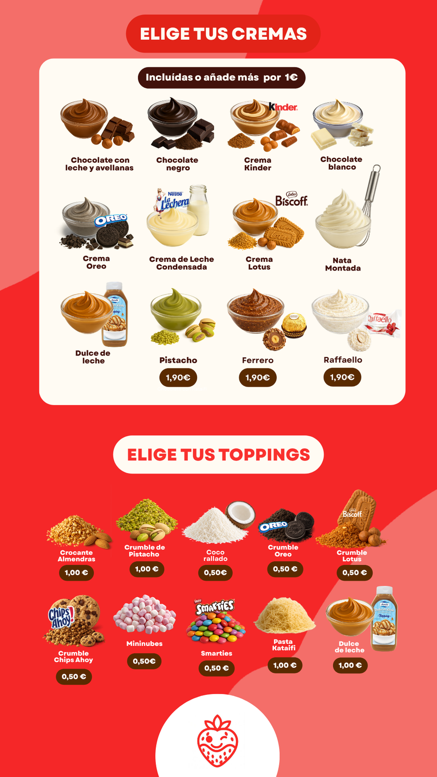 Elige tus cremas y toppings - menu Delissyum